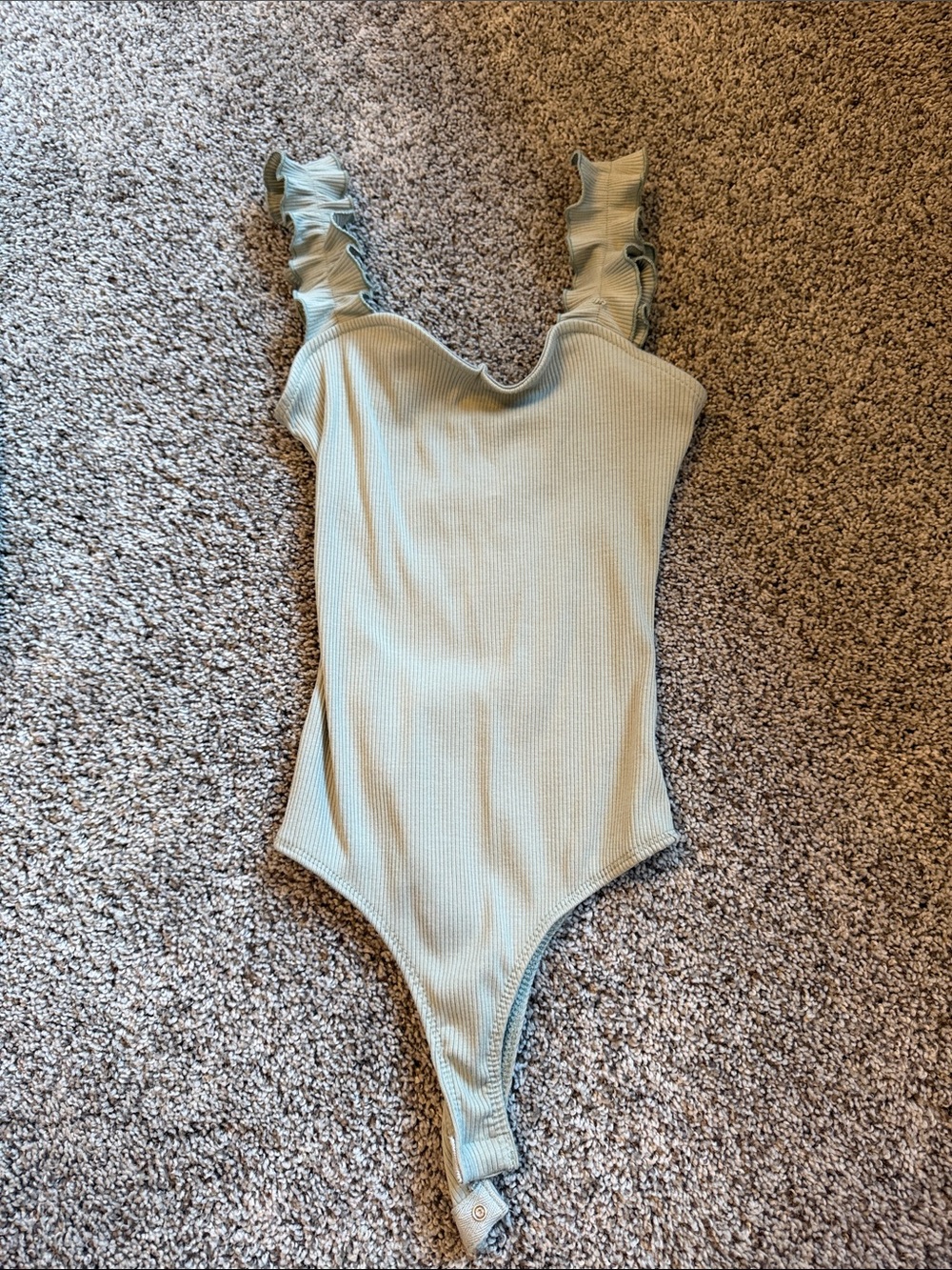 Ruffle Strap One-Piece Bodysuit in Sage Green